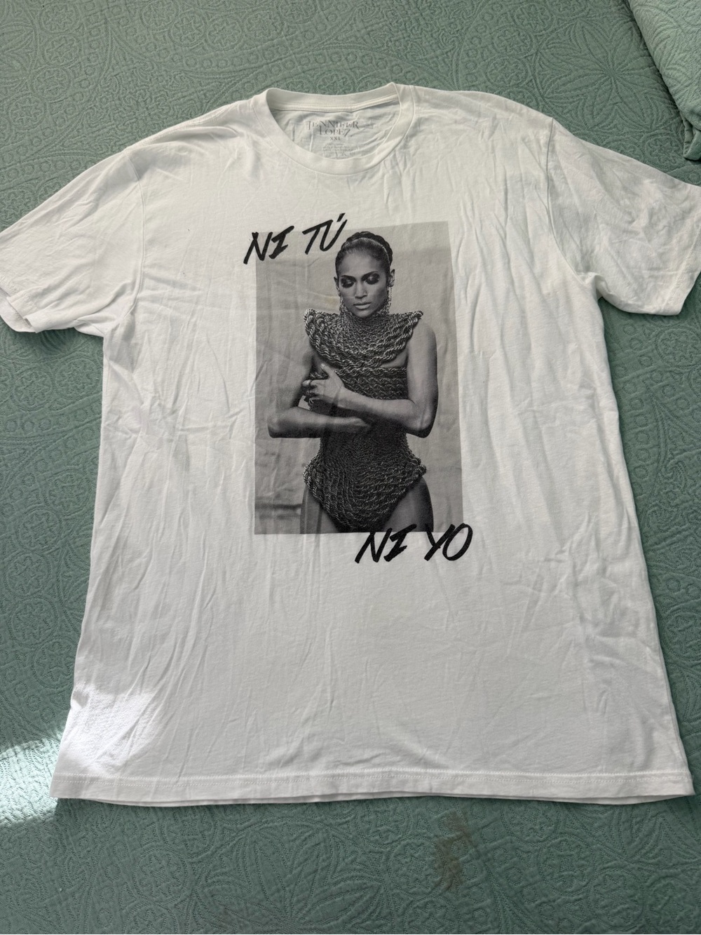 Jennifer Lopez Official White Tee with Black Photographic Graphic